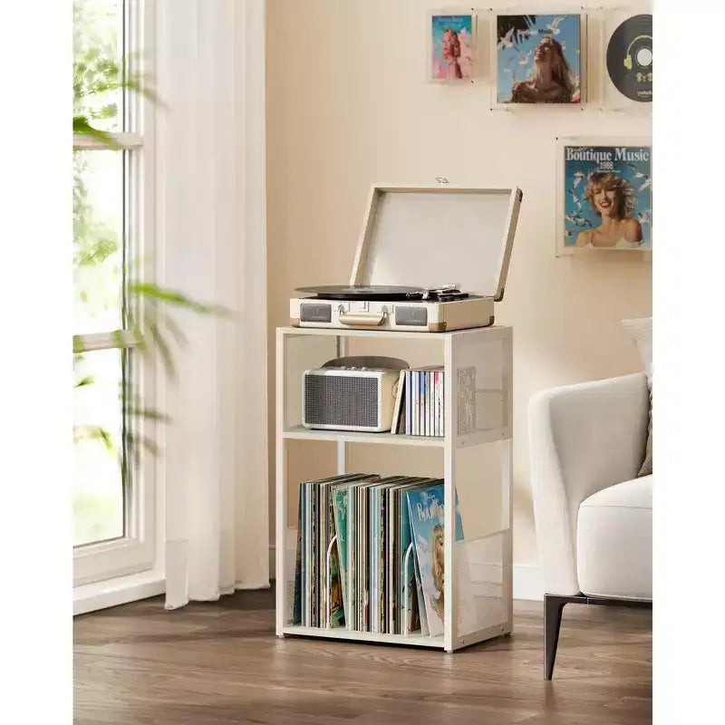 Meuble de rangement pour platine vinyle à 3 niveaux et table d'appoint – Peut contenir jusqu'à 100 disques vinyles, idéal pour le salon et la chambre