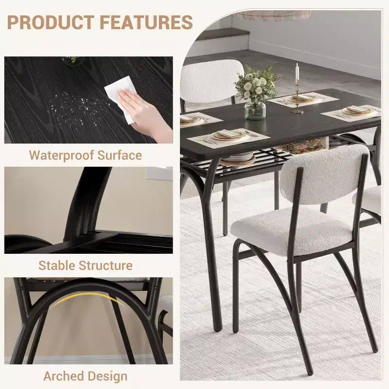 Ensemble Table à Manger WhizMax pour 4, Table de Cuisine Rectangulaire avec 4 Chaises en Boucle, Table à Manger avec Rangement