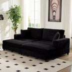 Mjkone Chaise longue surdimensionnée d'intérieur, canapé moderne en velours côtelé de 85 pouces de large avec 2 poufs mobiles, fauteuil de canapé paresseux confortable