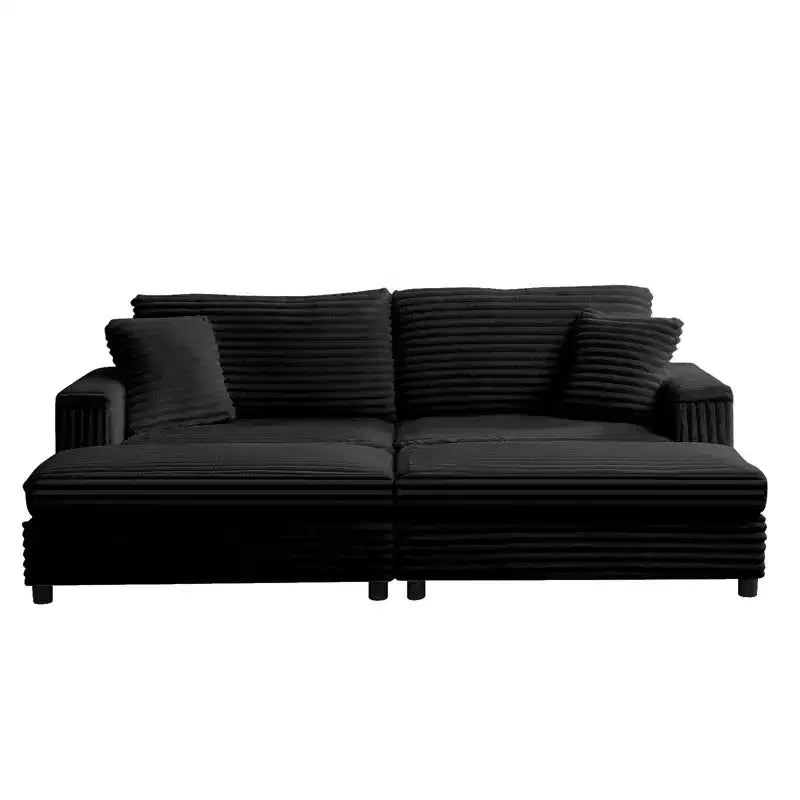 Mjkone Chaise longue surdimensionnée d'intérieur, canapé moderne en velours côtelé de 85 pouces de large avec 2 poufs mobiles, fauteuil de canapé paresseux confortable