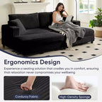 Mjkone Chaise longue surdimensionnée d'intérieur, canapé moderne en velours côtelé de 85 pouces de large avec 2 poufs mobiles, fauteuil de canapé paresseux confortable