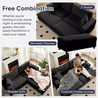 Mjkone Chaise longue surdimensionnée d'intérieur, canapé moderne en velours côtelé de 85 pouces de large avec 2 poufs mobiles, fauteuil de canapé paresseux confortable