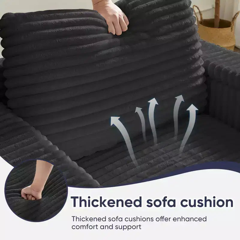 Mjkone Chaise longue surdimensionnée d'intérieur, canapé moderne en velours côtelé de 85 pouces de large avec 2 poufs mobiles, fauteuil de canapé paresseux confortable