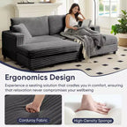 Mjkone Chaise longue surdimensionnée d'intérieur, canapé moderne en velours côtelé de 85 pouces de large avec 2 poufs mobiles, fauteuil de canapé paresseux confortable