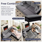 Mjkone Chaise longue surdimensionnée d'intérieur, canapé moderne en velours côtelé de 85 pouces de large avec 2 poufs mobiles, fauteuil de canapé paresseux confortable