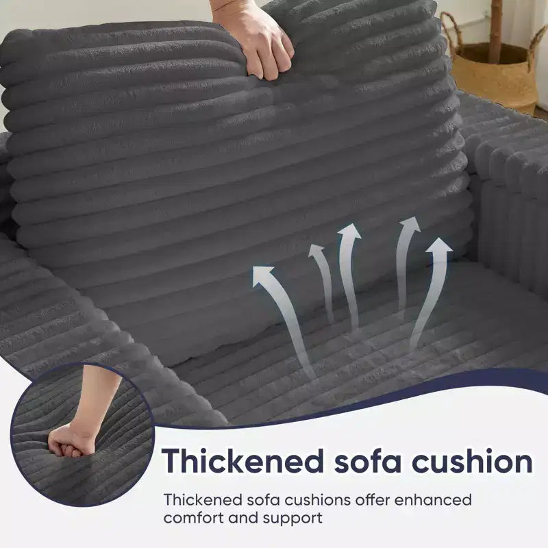 Mjkone Chaise longue surdimensionnée d'intérieur, canapé moderne en velours côtelé de 85 pouces de large avec 2 poufs mobiles, fauteuil de canapé paresseux confortable