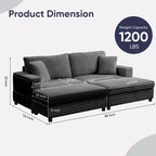 Mjkone Chaise longue surdimensionnée d'intérieur, canapé moderne en velours côtelé de 85 pouces de large avec 2 poufs mobiles, fauteuil de canapé paresseux confortable