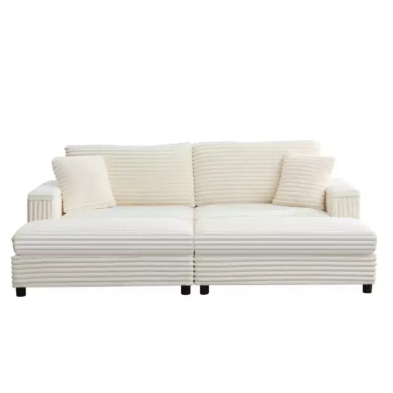 Mjkone Chaise longue surdimensionnée d'intérieur, canapé moderne en velours côtelé de 85 pouces de large avec 2 poufs mobiles, fauteuil de canapé paresseux confortable