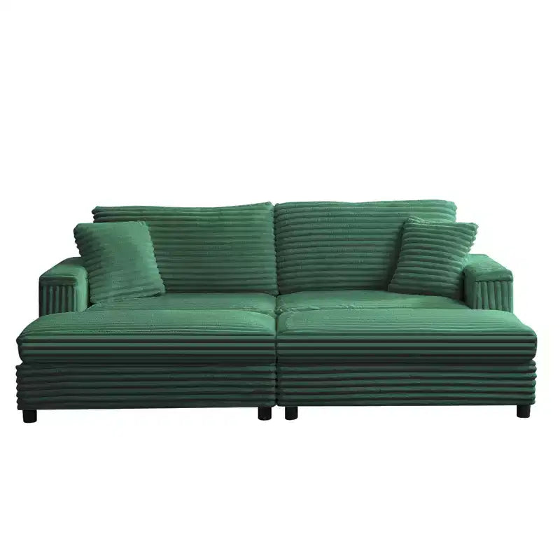 Mjkone Chaise longue surdimensionnée d'intérieur, canapé moderne en velours côtelé de 85 pouces de large avec 2 poufs mobiles, fauteuil de canapé paresseux confortable