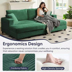 Mjkone Chaise longue surdimensionnée d'intérieur, canapé moderne en velours côtelé de 85 pouces de large avec 2 poufs mobiles, fauteuil de canapé paresseux confortable