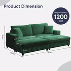 Mjkone Chaise longue surdimensionnée d'intérieur, canapé moderne en velours côtelé de 85 pouces de large avec 2 poufs mobiles, fauteuil de canapé paresseux confortable