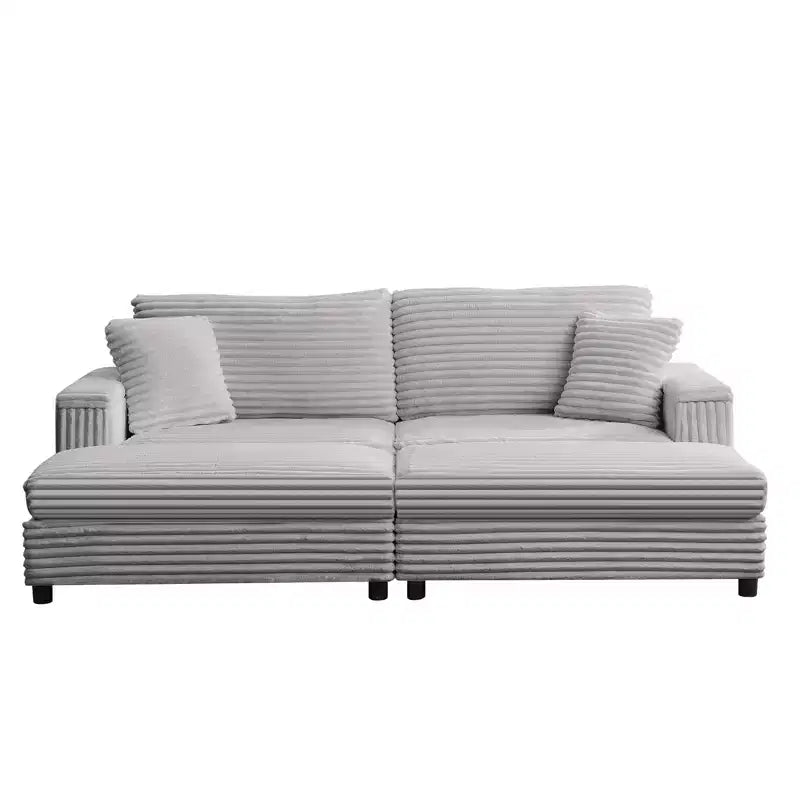 Mjkone Chaise longue surdimensionnée d'intérieur, canapé moderne en velours côtelé de 85 pouces de large avec 2 poufs mobiles, fauteuil de canapé paresseux confortable