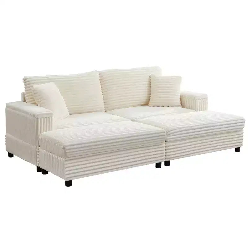 Mjkone Chaise longue surdimensionnée d'intérieur, canapé moderne en velours côtelé de 85 pouces de large avec 2 poufs mobiles, fauteuil de canapé paresseux confortable