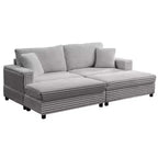 Mjkone Chaise longue surdimensionnée d'intérieur, canapé moderne en velours côtelé de 85 pouces de large avec 2 poufs mobiles, fauteuil de canapé paresseux confortable