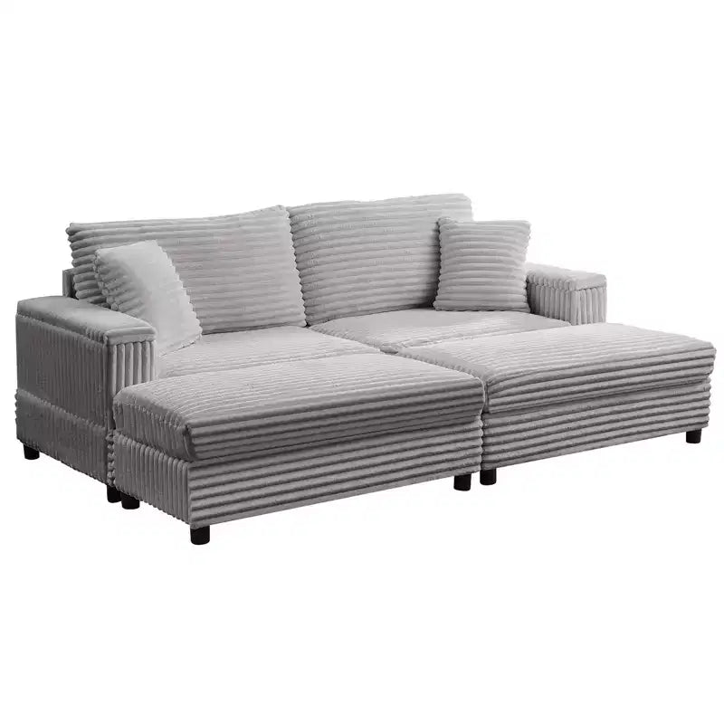 Mjkone Chaise longue surdimensionnée d'intérieur, canapé moderne en velours côtelé de 85 pouces de large avec 2 poufs mobiles, fauteuil de canapé paresseux confortable