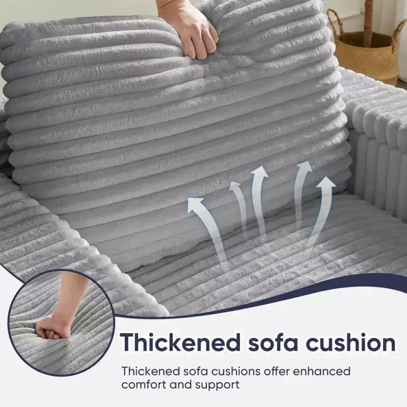 Mjkone Chaise longue surdimensionnée d'intérieur, canapé moderne en velours côtelé de 85 pouces de large avec 2 poufs mobiles, fauteuil de canapé paresseux confortable