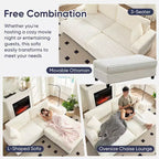 Mjkone Chaise longue surdimensionnée d'intérieur, canapé moderne en velours côtelé de 85 pouces de large avec 2 poufs mobiles, fauteuil de canapé paresseux confortable