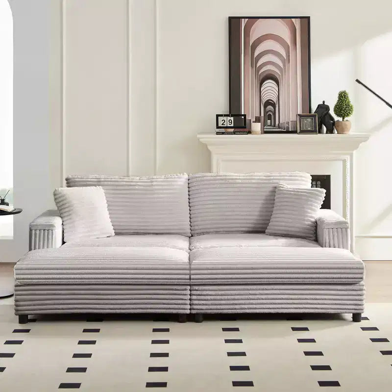 Mjkone Chaise longue surdimensionnée d'intérieur, canapé moderne en velours côtelé de 85 pouces de large avec 2 poufs mobiles, fauteuil de canapé paresseux confortable