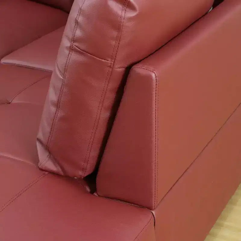 Élégant canapé sectionnel rouge en cuir semi-PU - Design en L, coussins moelleux, pouf de rangement, mobilier de salon moderne