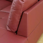 Élégant canapé sectionnel rouge en cuir semi-PU - Design en L, coussins moelleux, pouf de rangement, mobilier de salon moderne