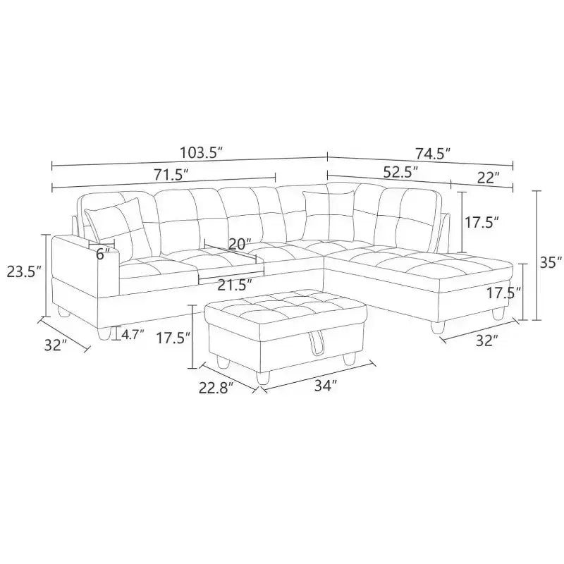 Élégant canapé sectionnel rouge en cuir semi-PU - Design en L, coussins moelleux, pouf de rangement, mobilier de salon moderne