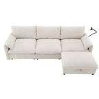 Canapé d'angle surdimensionné en chenille Whisen avec pouf de rangement et poches, support de téléphone réglable et ports de charge