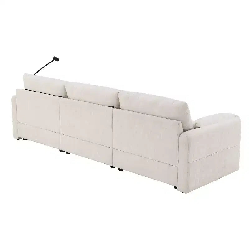 Canapé d'angle surdimensionné en chenille Whisen avec pouf de rangement et poches, support de téléphone réglable et ports de charge
