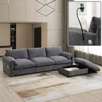 Canapé d'angle surdimensionné en chenille Whisen avec pouf de rangement et poches, support de téléphone réglable et ports de charge