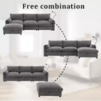 Canapé d'angle surdimensionné en chenille Whisen avec pouf de rangement et poches, support de téléphone réglable et ports de charge