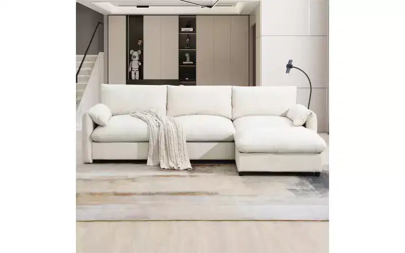 Canapé d'angle surdimensionné en chenille Whisen avec pouf de rangement et poches, support de téléphone réglable et ports de charge