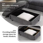 Canapé d'angle surdimensionné en chenille Whisen avec pouf de rangement et poches, support de téléphone réglable et ports de charge