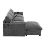 Canapé d'angle surdimensionné en chenille Whisen avec pouf de rangement et poches, support de téléphone réglable et ports de charge