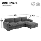 Canapé d'angle surdimensionné en chenille Whisen avec pouf de rangement et poches, support de téléphone réglable et ports de charge