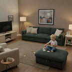 Canapé d'angle surdimensionné en chenille Whisen avec pouf de rangement et poches, support de téléphone réglable et ports de charge
