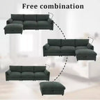 Canapé d'angle surdimensionné en chenille Whisen avec pouf de rangement et poches, support de téléphone réglable et ports de charge