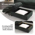 Canapé d'angle surdimensionné en chenille Whisen avec pouf de rangement et poches, support de téléphone réglable et ports de charge