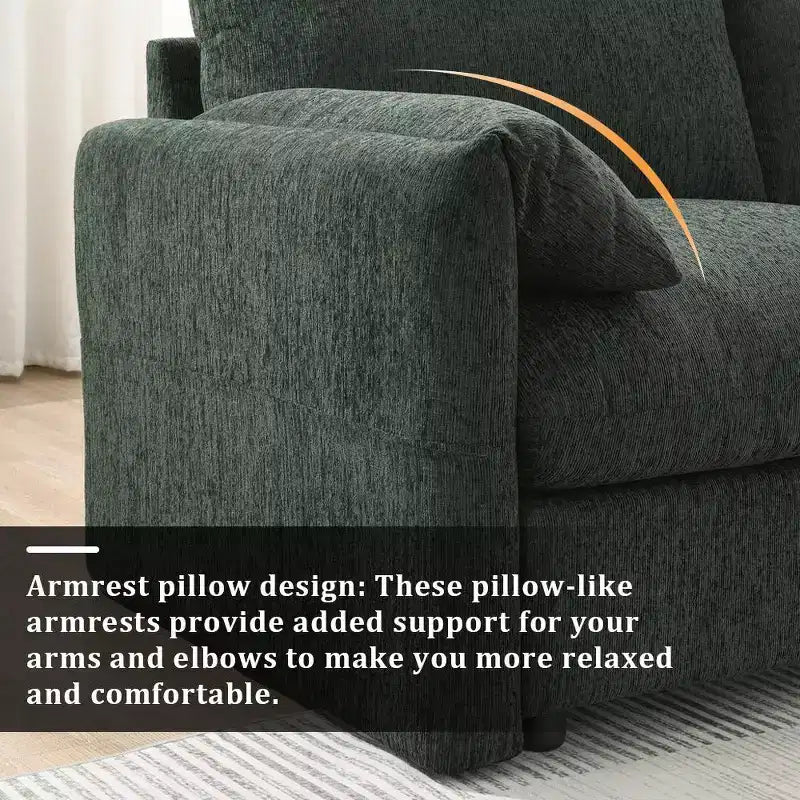 Canapé d'angle surdimensionné en chenille Whisen avec pouf de rangement et poches, support de téléphone réglable et ports de charge