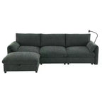 Canapé d'angle surdimensionné en chenille Whisen avec pouf de rangement et poches, support de téléphone réglable et ports de charge