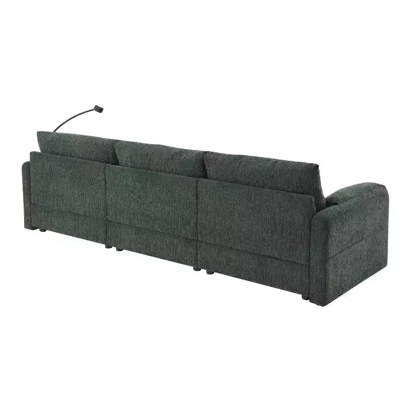 Canapé d'angle surdimensionné en chenille Whisen avec pouf de rangement et poches, support de téléphone réglable et ports de charge