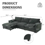 Canapé d'angle surdimensionné en chenille Whisen avec pouf de rangement et poches, support de téléphone réglable et ports de charge