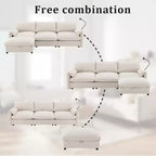 Canapé d'angle surdimensionné en chenille Whisen avec pouf de rangement et poches, support de téléphone réglable et ports de charge