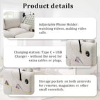 Canapé d'angle surdimensionné en chenille Whisen avec pouf de rangement et poches, support de téléphone réglable et ports de charge