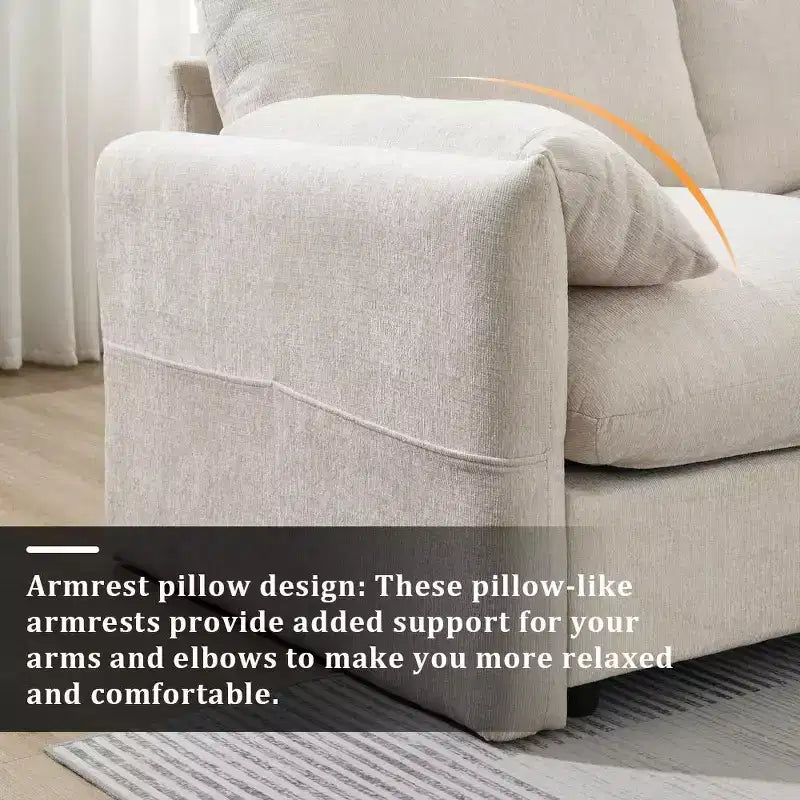 Canapé d'angle surdimensionné en chenille Whisen avec pouf de rangement et poches, support de téléphone réglable et ports de charge