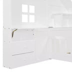Lit cabane de taille double/complète avec cadre de lit plate-forme avec tiroirs de chevet, étagères, un ensemble de prises et un port USB, blanc-ModernLuxe