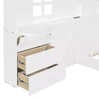 Lit cabane de taille double/complète avec cadre de lit plate-forme avec tiroirs de chevet, étagères, un ensemble de prises et un port USB, blanc-ModernLuxe