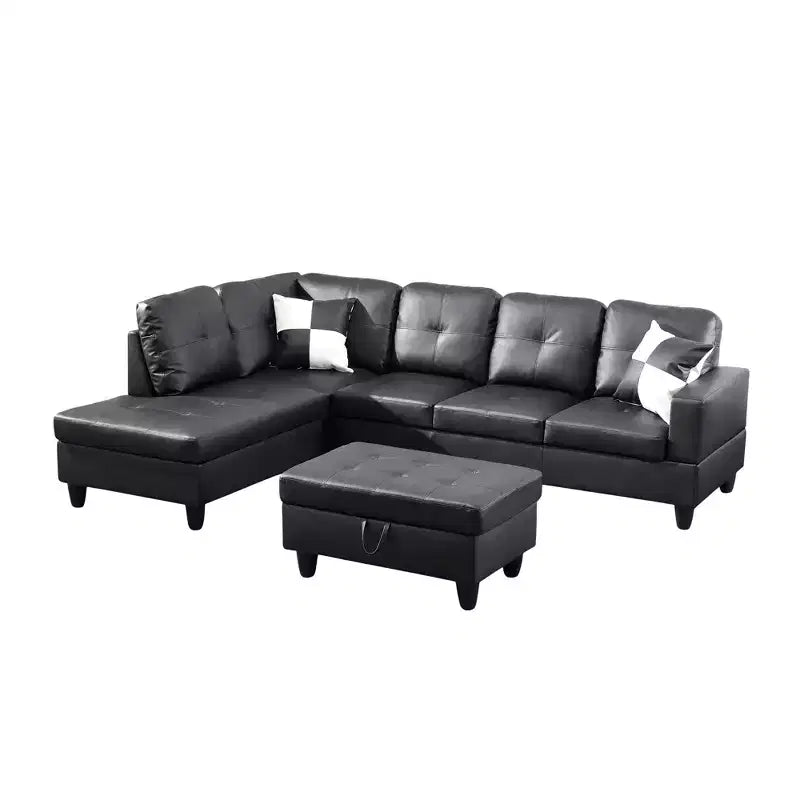 Canapé d'angle contemporain en cuir noir