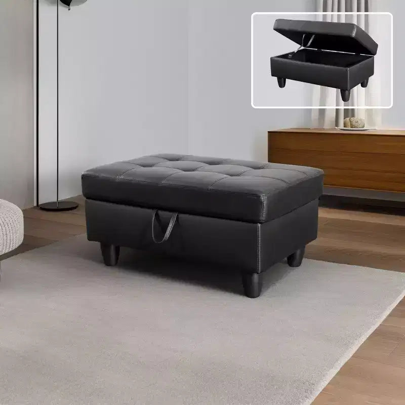 Canapé d'angle contemporain en cuir noir