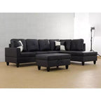 Canapé d'angle contemporain en cuir noir
