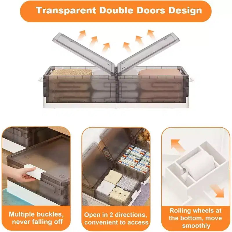 Acekool Boîtes de rangement sous lit avec roues, bacs de rangement empilables avec couvercles, organisateur coulissant pour chambre, dortoir, placard, lot de 2
