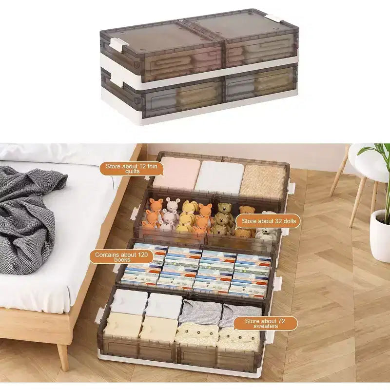 Acekool Boîtes de rangement sous lit avec roues, bacs de rangement empilables avec couvercles, organisateur coulissant pour chambre, dortoir, placard, lot de 2